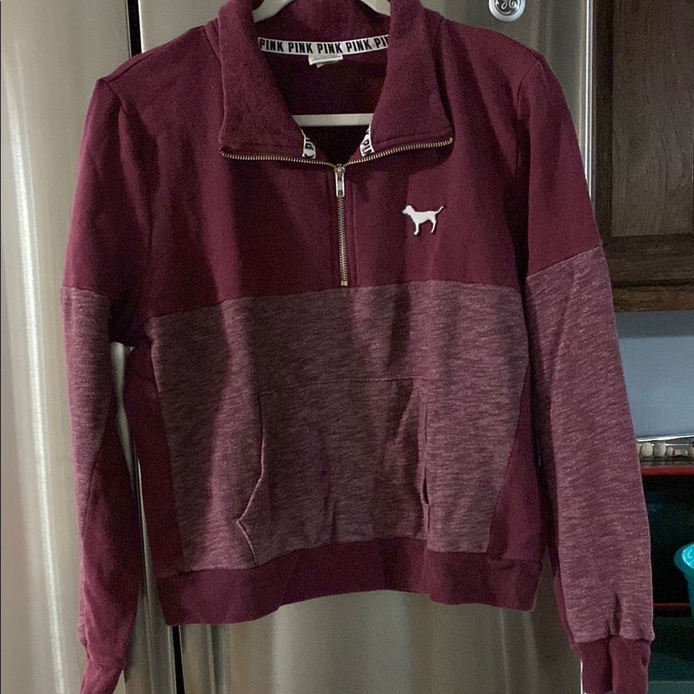 PINK Victoria's Secret Women's Burgundy Quarter Zip Sweater